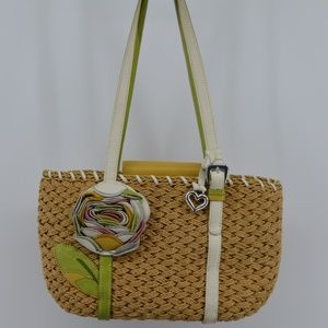 Brighton wicker and leather flower purse